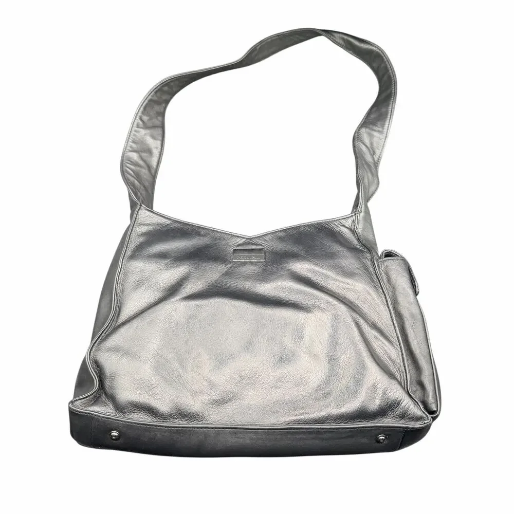 Perlina NY Black Leather Hobo Shoulder Bag Soft Slouchy Zip Pocket